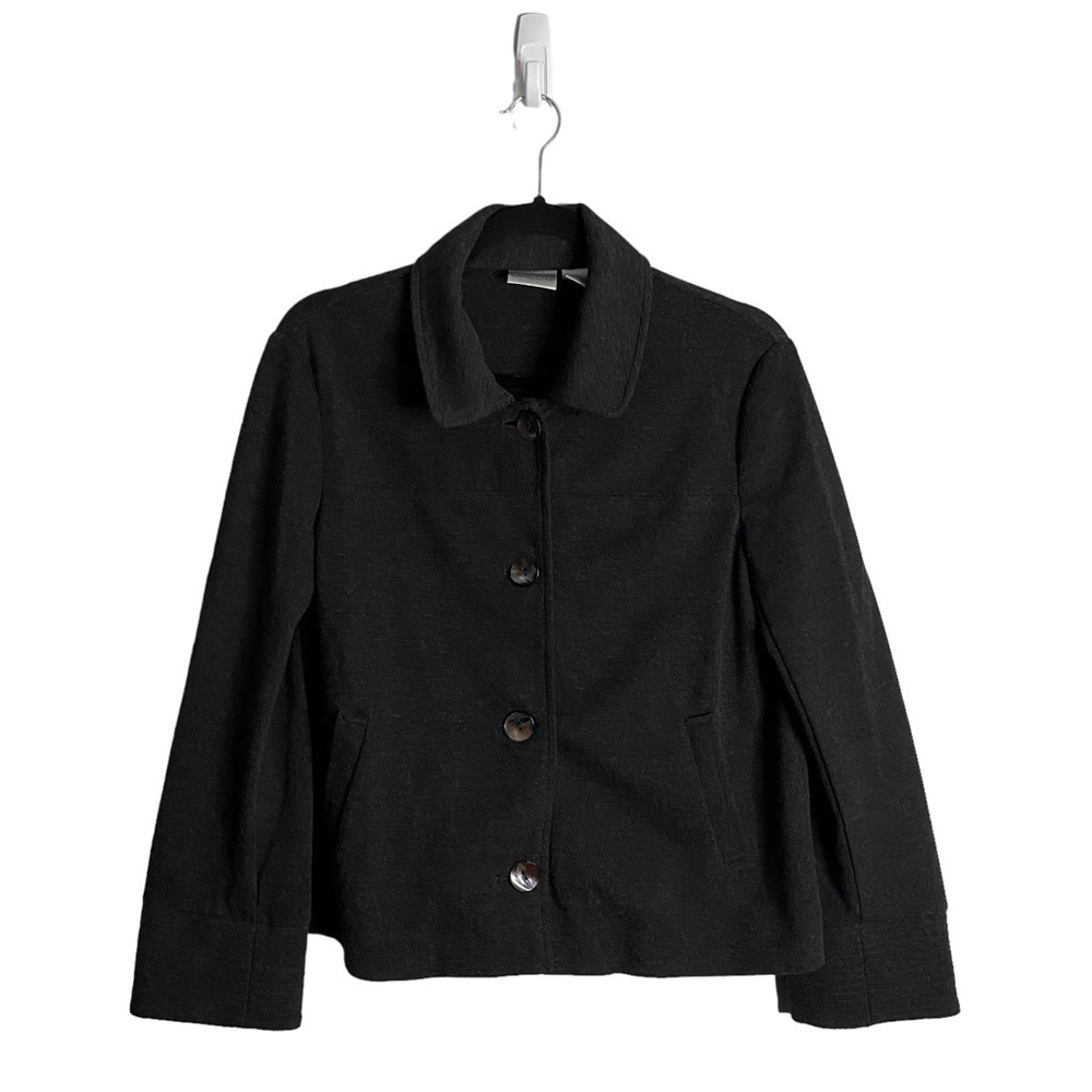 Chico's Women's Charcoal Gray Turn Down Collar Button Jacket